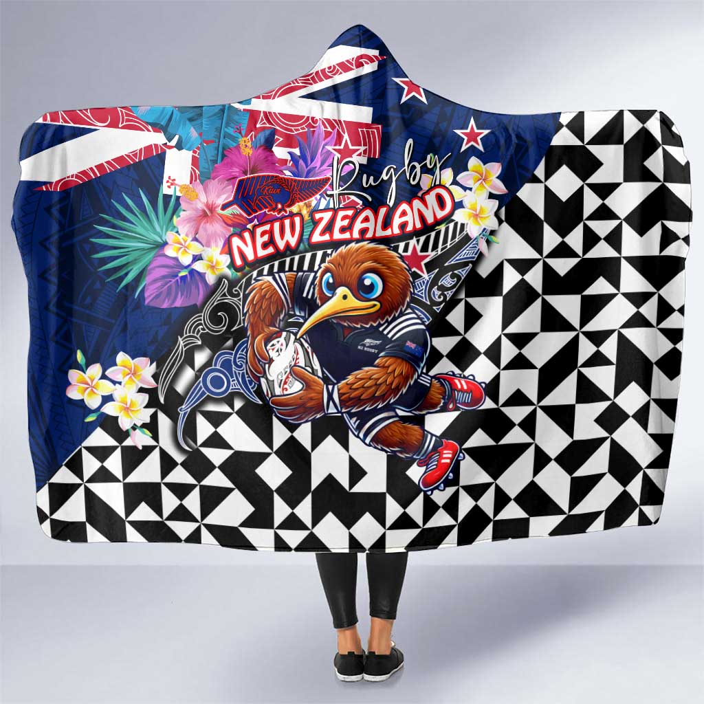 Kiwi New Zealand Rugby Hooded Blanket Kiwis Mascot Tropical Pattern