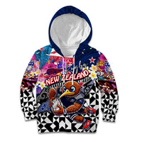 Personalized Kiwi New Zealand Rugby Kid Hoodie Kiwis Mascot Tropical Pattern