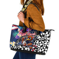 Kiwi New Zealand Rugby Leather Tote Bag Kiwis Mascot Tropical Pattern