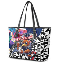 Kiwi New Zealand Rugby Leather Tote Bag Kiwis Mascot Tropical Pattern