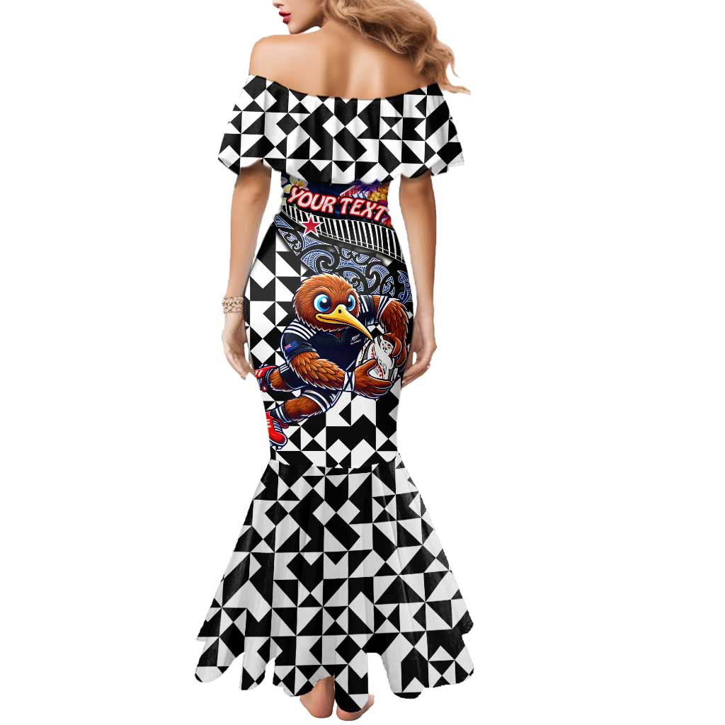 Personalized Kiwi New Zealand Rugby Mermaid Dress Kiwis Mascot Tropical Pattern