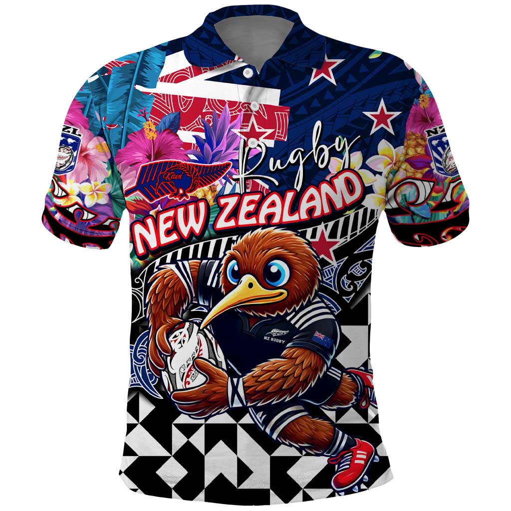 Personalized Kiwi New Zealand Rugby Polo Shirt Kiwis Mascot Tropical Pattern DT02 Blue - Polynesian Pride
