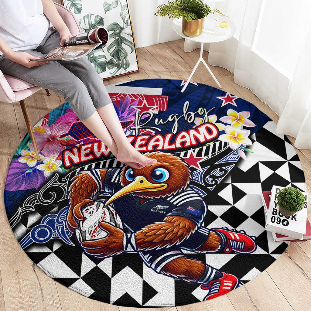 Kiwi New Zealand Rugby Round Carpet Kiwis Mascot Tropical Pattern