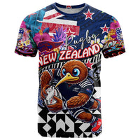 Personalized Kiwi New Zealand Rugby T Shirt Kiwis Mascot Tropical Pattern