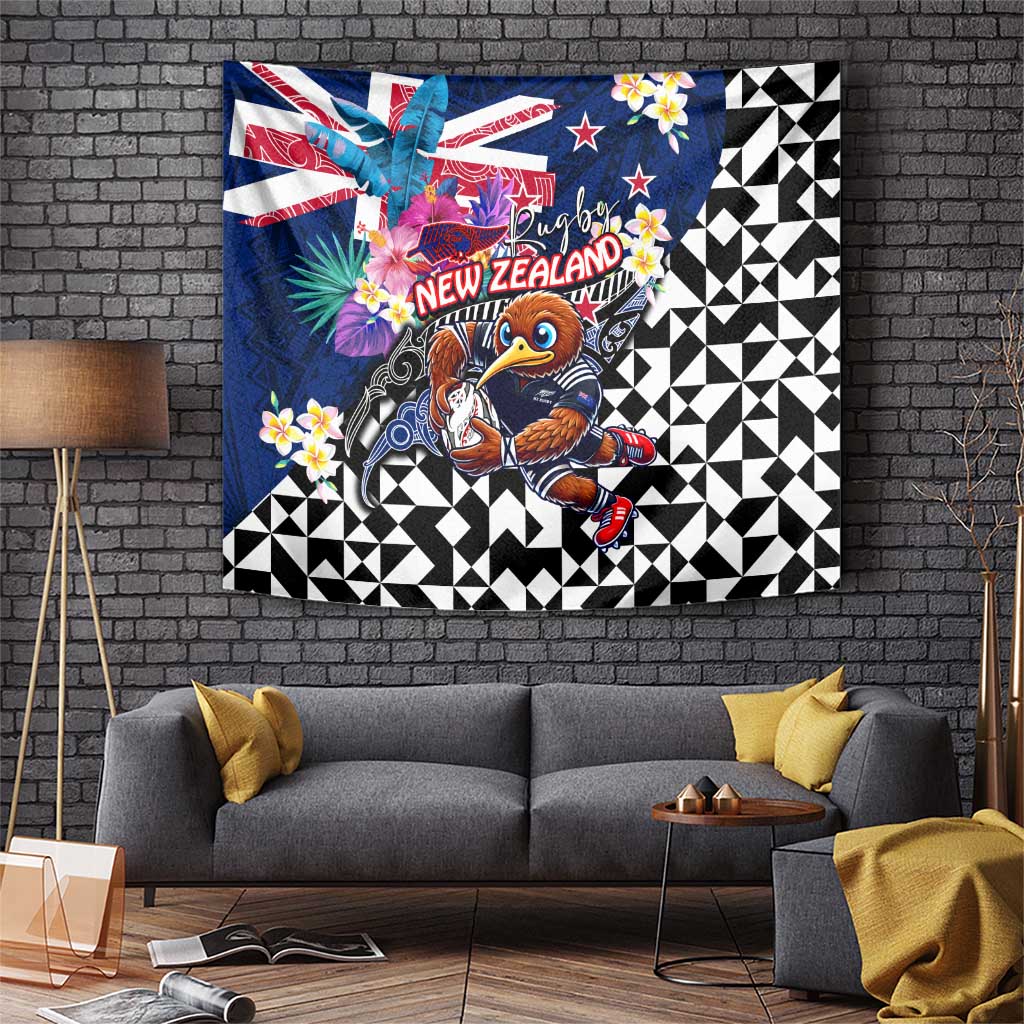 Kiwi New Zealand Rugby Tapestry Kiwis Mascot Tropical Pattern