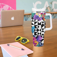 Kiwi New Zealand Rugby Tumbler With Handle Kiwis Mascot Tropical Pattern