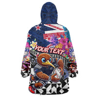 Personalized Kiwi New Zealand Rugby Wearable Blanket Hoodie Kiwis Mascot Tropical Pattern