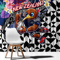 Kiwi New Zealand Rugby Window Curtain Kiwis Mascot Tropical Pattern