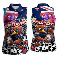 Personalized Kiwi New Zealand Rugby Women Sleeveless Polo Shirt Kiwis Mascot Tropical Pattern