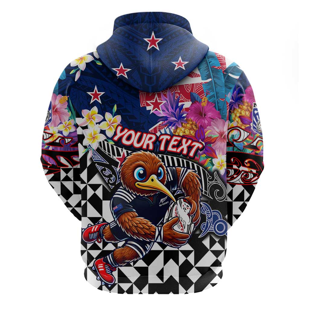 Personalized Kiwi New Zealand Rugby Zip Hoodie Kiwis Mascot Tropical Pattern