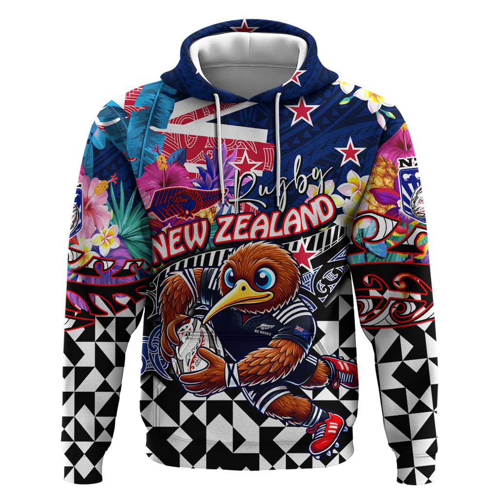 Personalized Kiwi New Zealand Rugby Zip Hoodie Kiwis Mascot Tropical Pattern