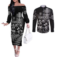 Personalized All Black Brothers Rugby Couples Matching Off The Shoulder Long Sleeve Dress and Long Sleeve Button Shirt New Zealand Maori Haka DT02 Black - Polynesian Pride