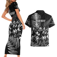 Personalized All Black Brothers Rugby Couples Matching Short Sleeve Bodycon Dress and Hawaiian Shirt New Zealand Maori Haka