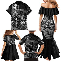 Personalized All Black Brothers Rugby Family Matching Mermaid Dress and Hawaiian Shirt New Zealand Maori Haka