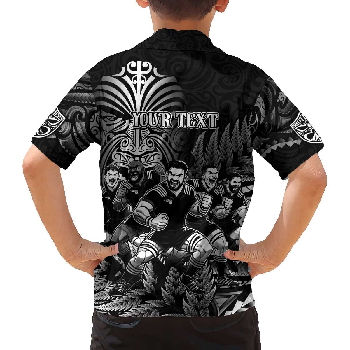 Personalized All Black Brothers Rugby Family Matching Off The Shoulder Long Sleeve Dress and Hawaiian Shirt New Zealand Maori Haka DT02 - Polynesian Pride