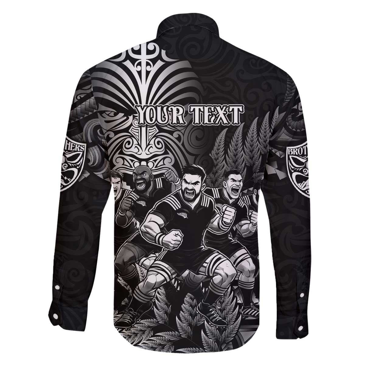 Personalized All Black Brothers Rugby Family Matching Off The Shoulder Long Sleeve Dress and Hawaiian Shirt New Zealand Maori Haka DT02 - Polynesian Pride