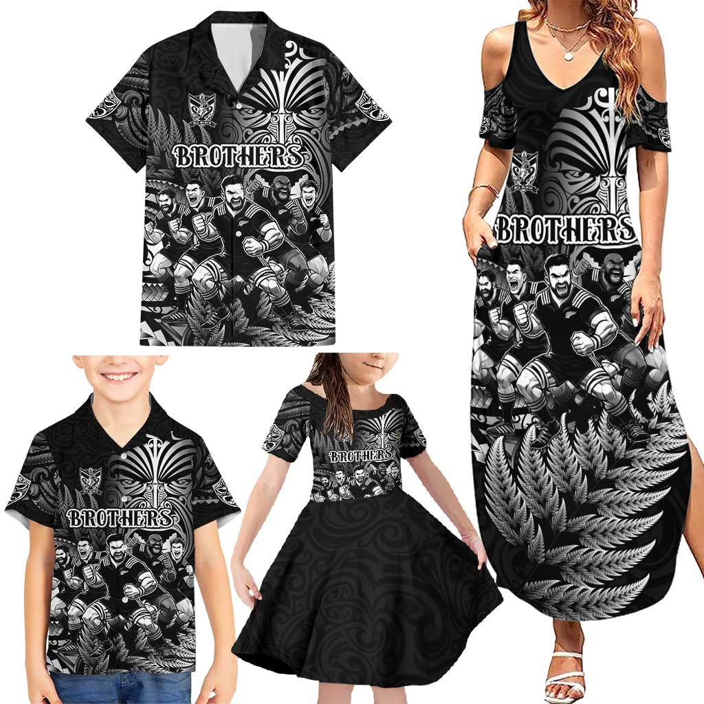 Personalized All Black Brothers Rugby Family Matching Summer Maxi Dress and Hawaiian Shirt New Zealand Maori Haka DT02 - Polynesian Pride