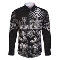 Personalized All Black Brothers Rugby Family Matching Summer Maxi Dress and Hawaiian Shirt New Zealand Maori Haka DT02 Dad's Shirt - Long Sleeve Black - Polynesian Pride