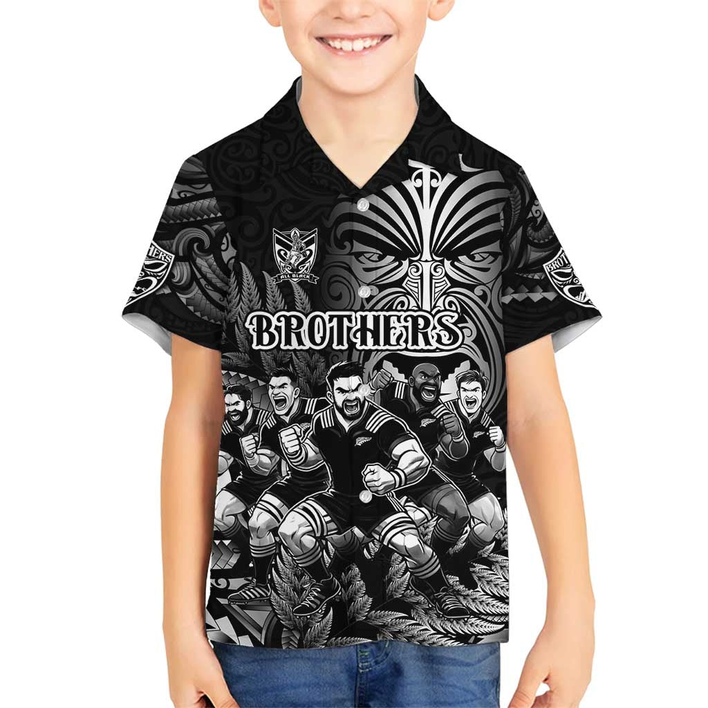 Personalized All Black Brothers Rugby Family Matching Summer Maxi Dress and Hawaiian Shirt New Zealand Maori Haka DT02 Son's Shirt Black - Polynesian Pride