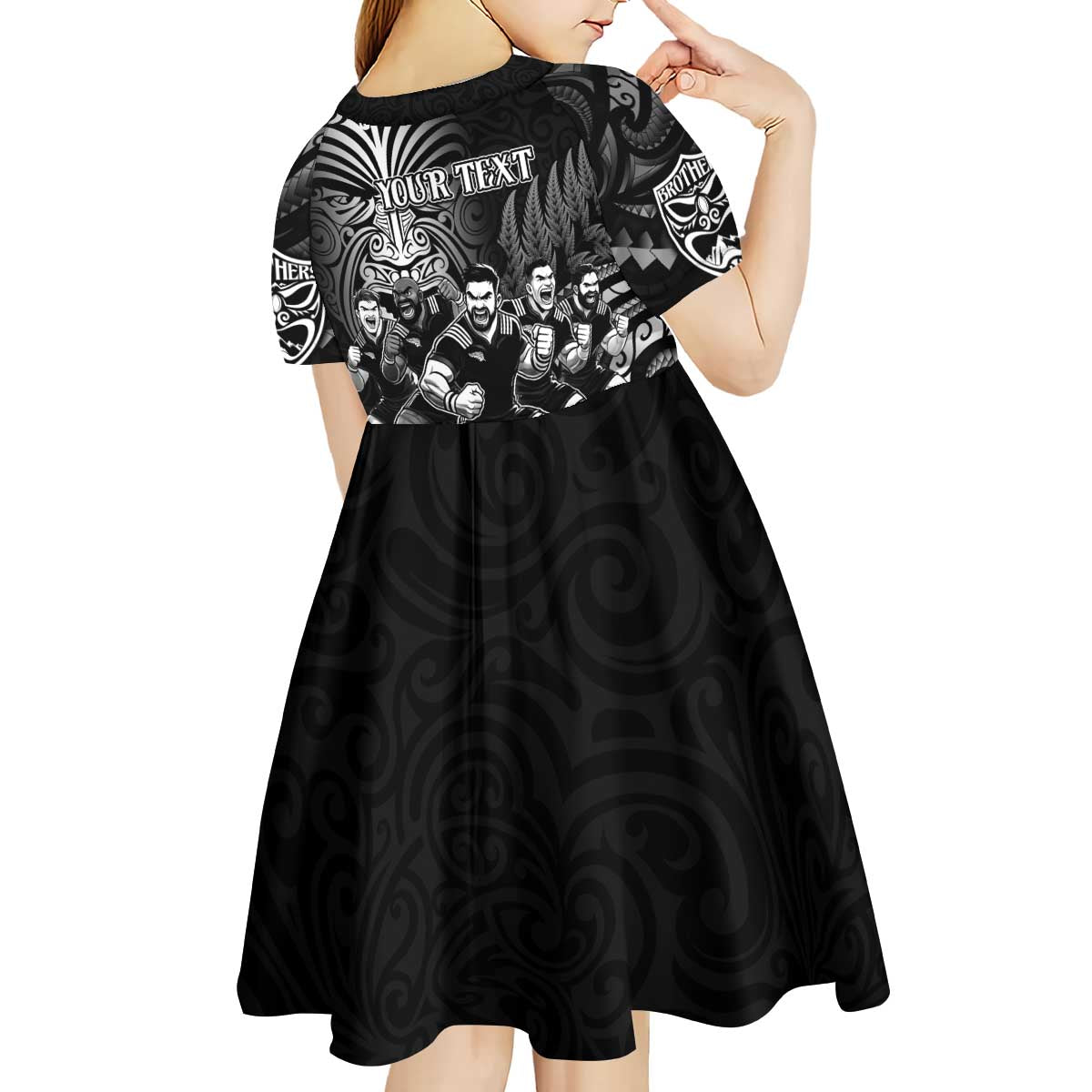 Personalized All Black Brothers Rugby Kid Short Sleeve Dress New Zealand Maori Haka