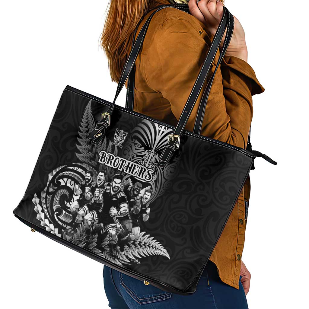 All Black Brothers Rugby Leather Tote Bag New Zealand Maori Haka