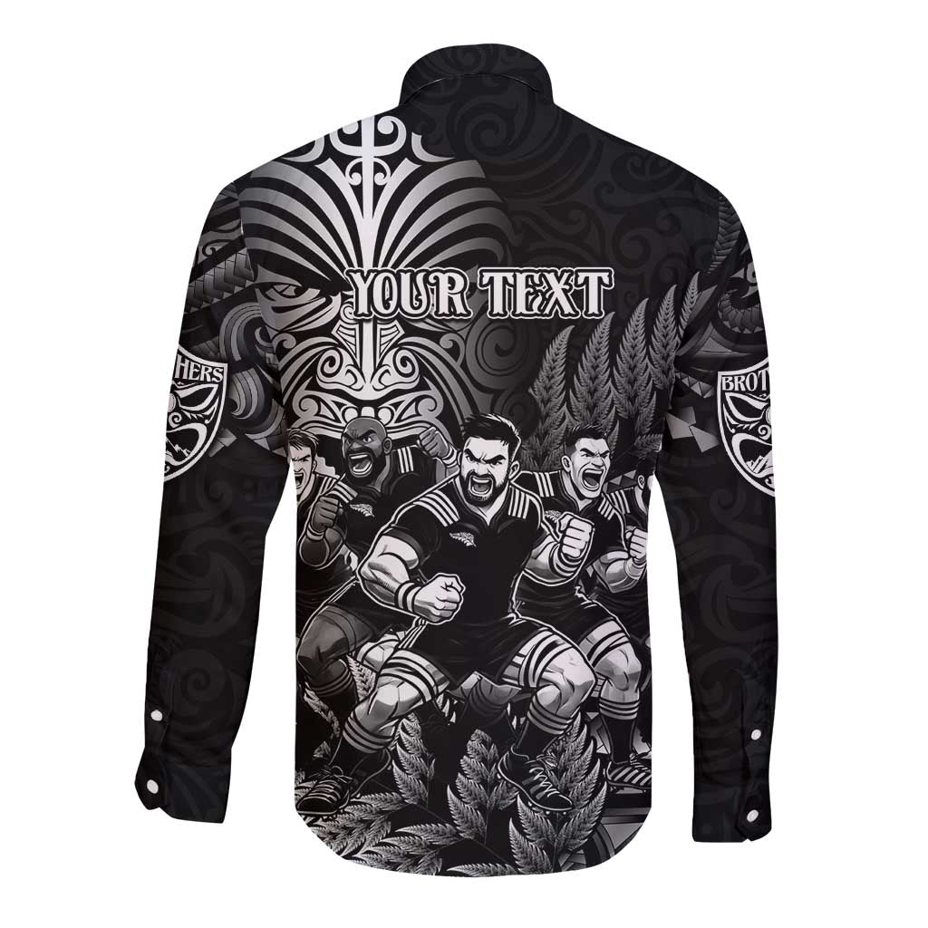 Personalized All Black Brothers Rugby Long Sleeve Button Shirt New Zealand Maori Haka
