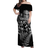 Personalized All Black Brothers Rugby Off Shoulder Maxi Dress New Zealand Maori Haka DT02 Women Black - Polynesian Pride