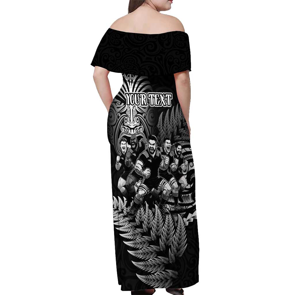 Personalized All Black Brothers Rugby Off Shoulder Maxi Dress New Zealand Maori Haka DT02 - Polynesian Pride