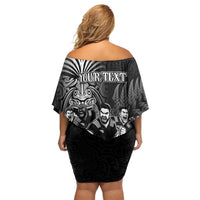 Personalized All Black Brothers Rugby Off Shoulder Short Dress New Zealand Maori Haka