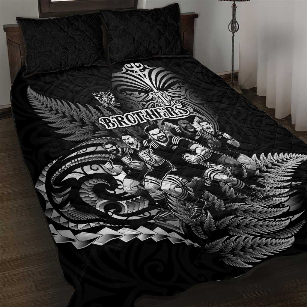 All Black Brothers Rugby Quilt Bed Set New Zealand Maori Haka