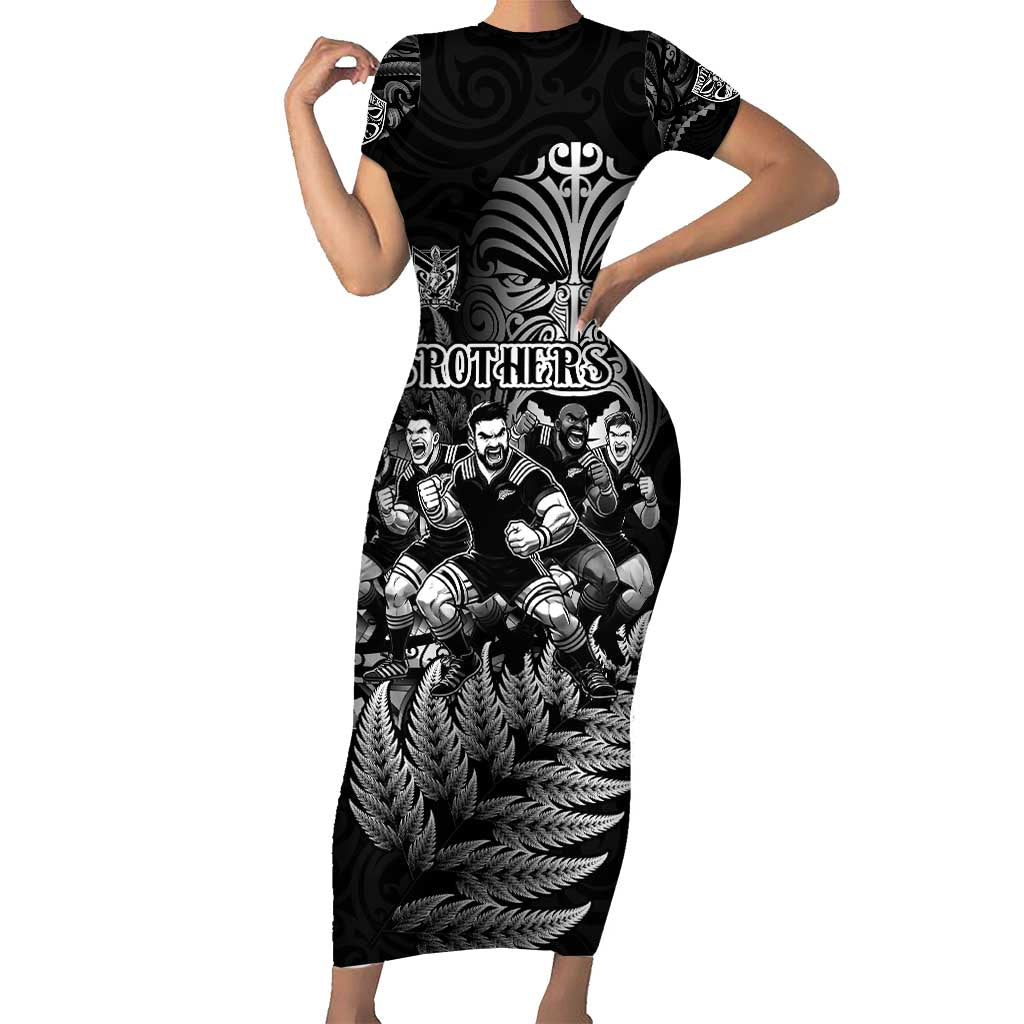 Personalized All Black Brothers Rugby Short Sleeve Bodycon Dress New Zealand Maori Haka
