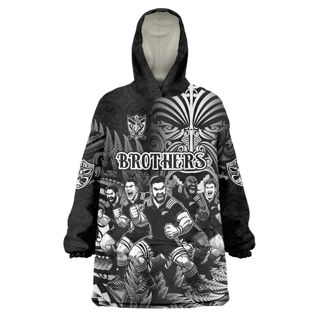 Personalized All Black Brothers Rugby Wearable Blanket Hoodie New Zealand Maori Haka