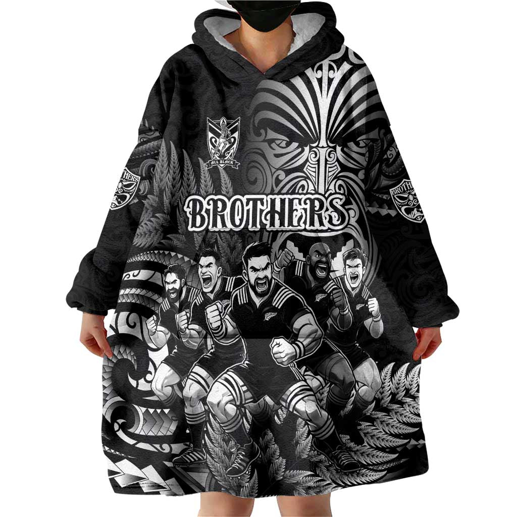 Personalized All Black Brothers Rugby Wearable Blanket Hoodie New Zealand Maori Haka