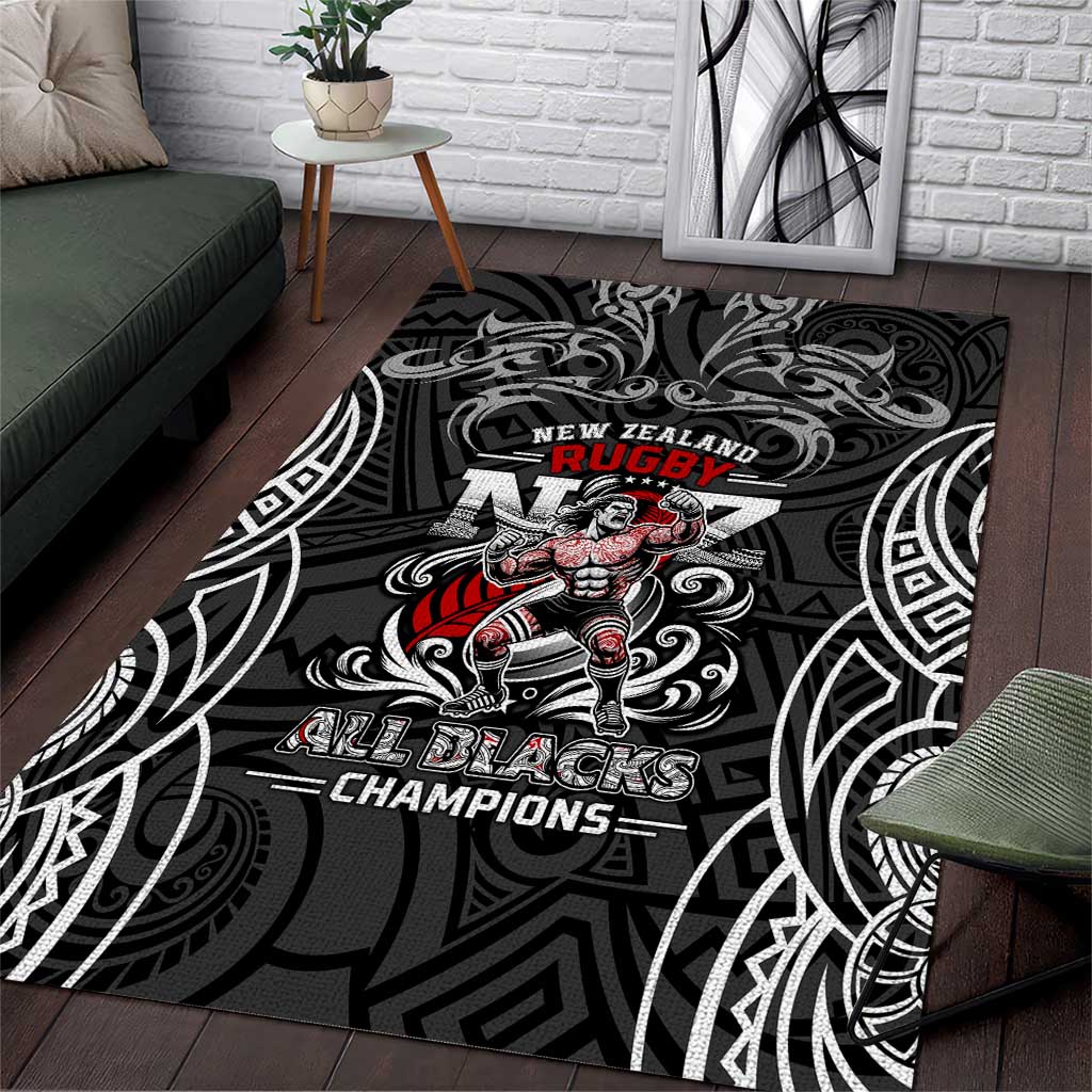 All Black NZL Rugby Champions Area Rug Maori Warrior