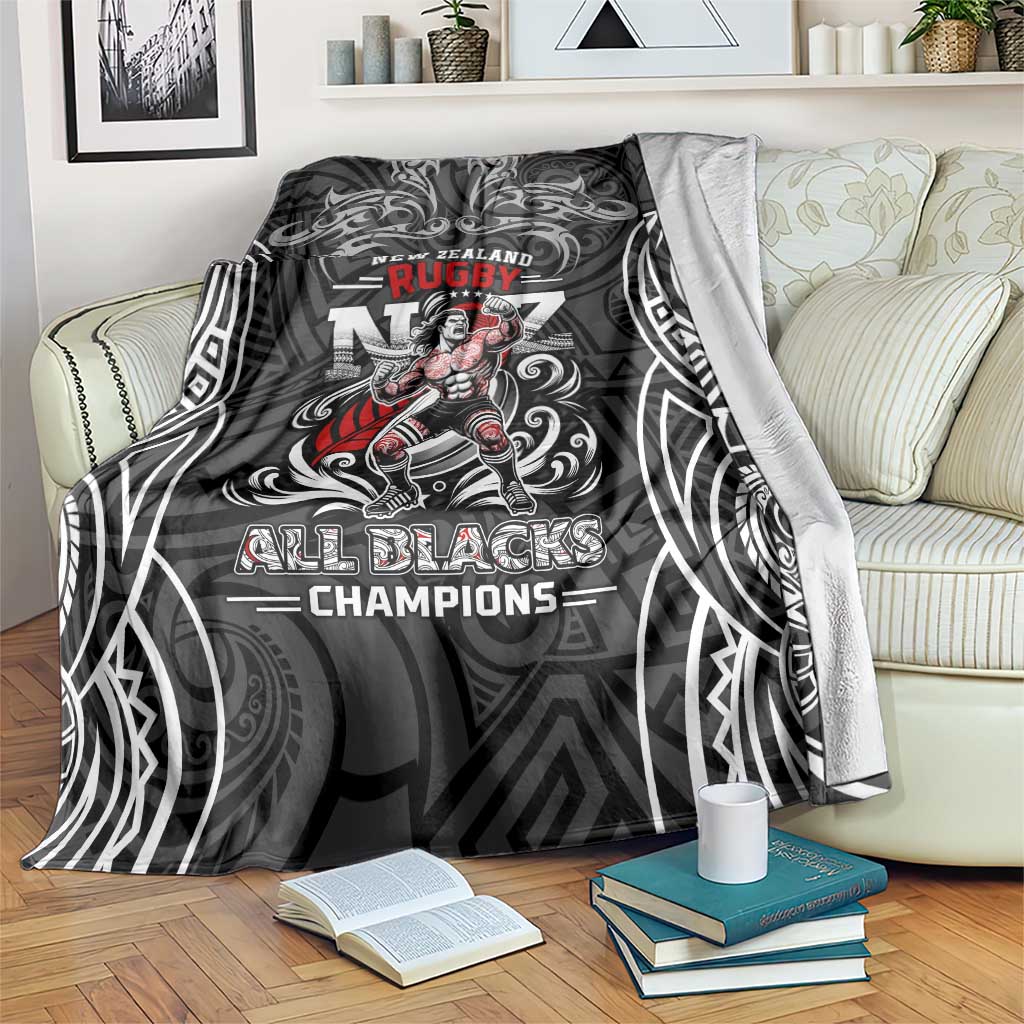 All Black NZL Rugby Champions Blanket Maori Warrior