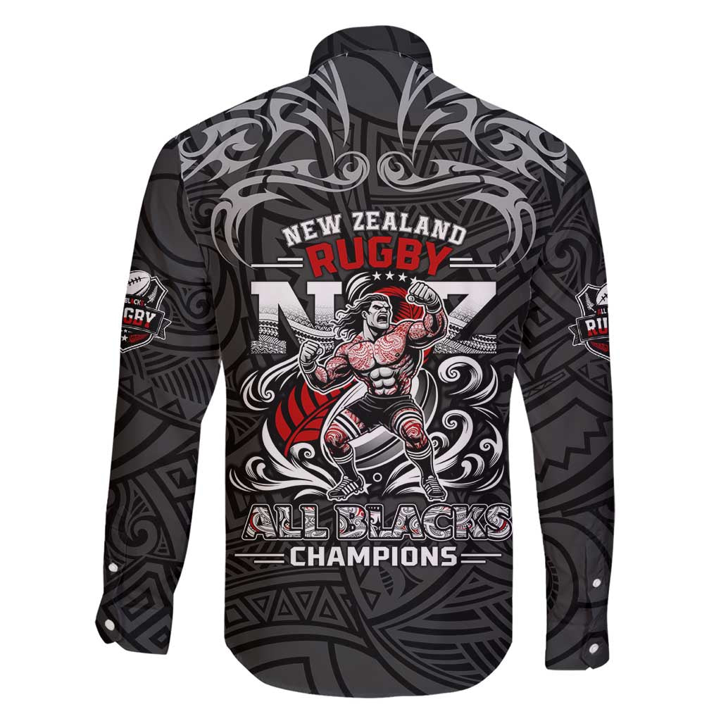 All Black NZL Rugby Champions Family Matching Short Sleeve Bodycon Dress and Hawaiian Shirt Maori Warrior