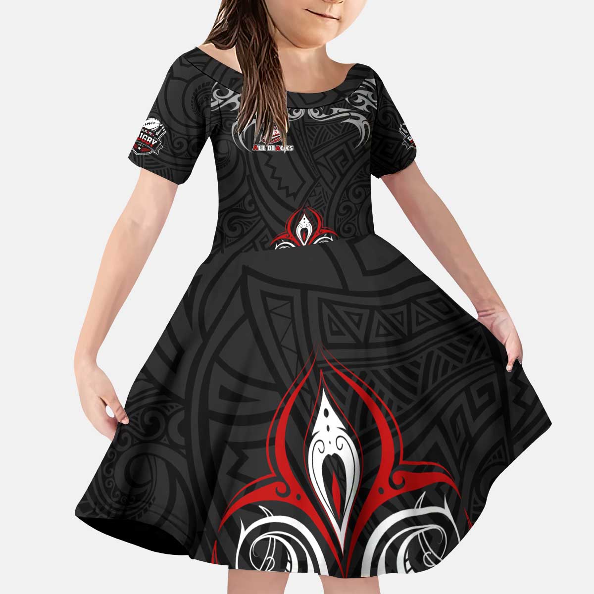 All Black NZL Rugby Champions Kid Short Sleeve Dress Maori Warrior