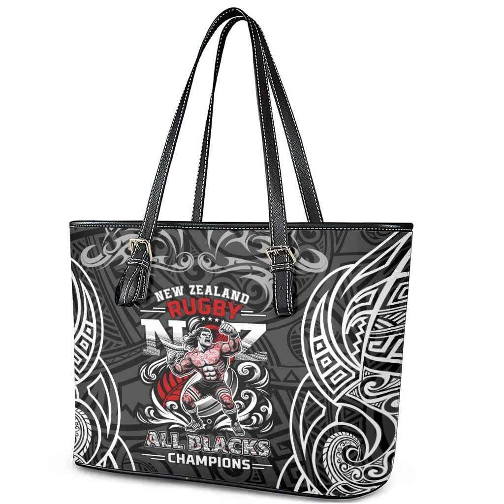 All Black NZL Rugby Champions Leather Tote Bag Maori Warrior