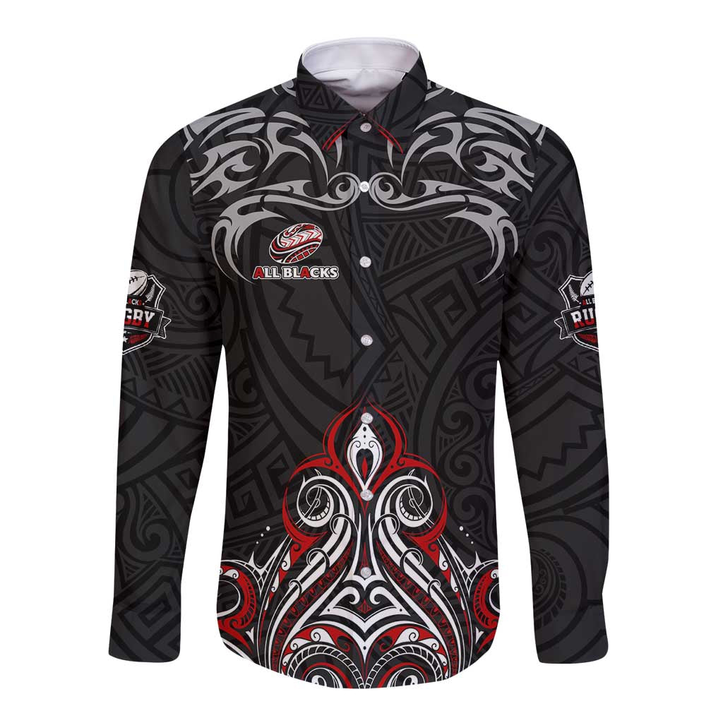 All Black NZL Rugby Champions Long Sleeve Button Shirt Maori Warrior