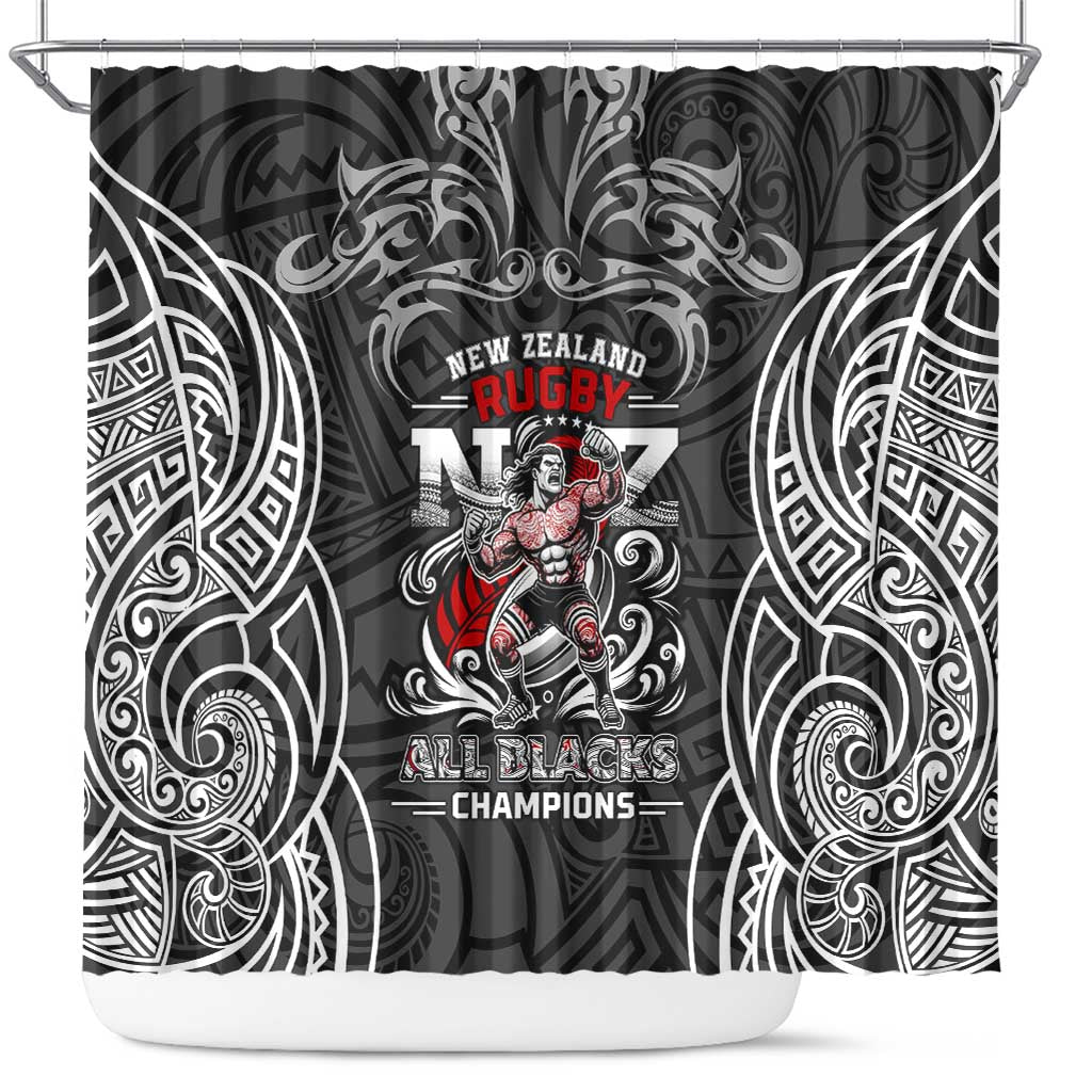 All Black NZL Rugby Champions Shower Curtain Maori Warrior