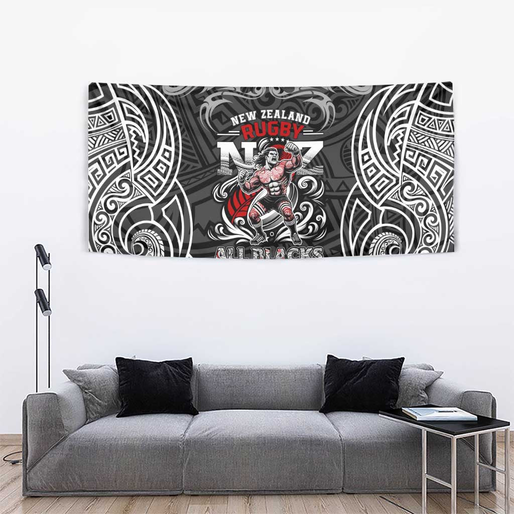 All Black NZL Rugby Champions Tapestry Maori Warrior