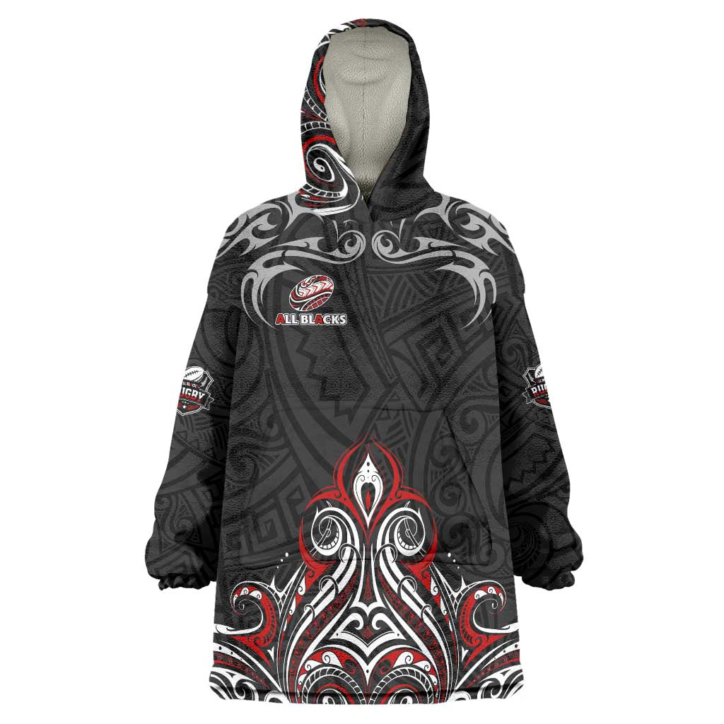 All Black NZL Rugby Champions Wearable Blanket Hoodie Maori Warrior