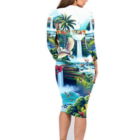 Wailua Falls Hawaii Family Matching Long Sleeve Bodycon Dress and Hawaiian Shirt Kauai Natural Beauty