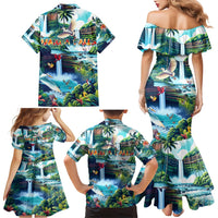 Wailua Falls Hawaii Family Matching Mermaid Dress and Hawaiian Shirt Kauai Natural Beauty