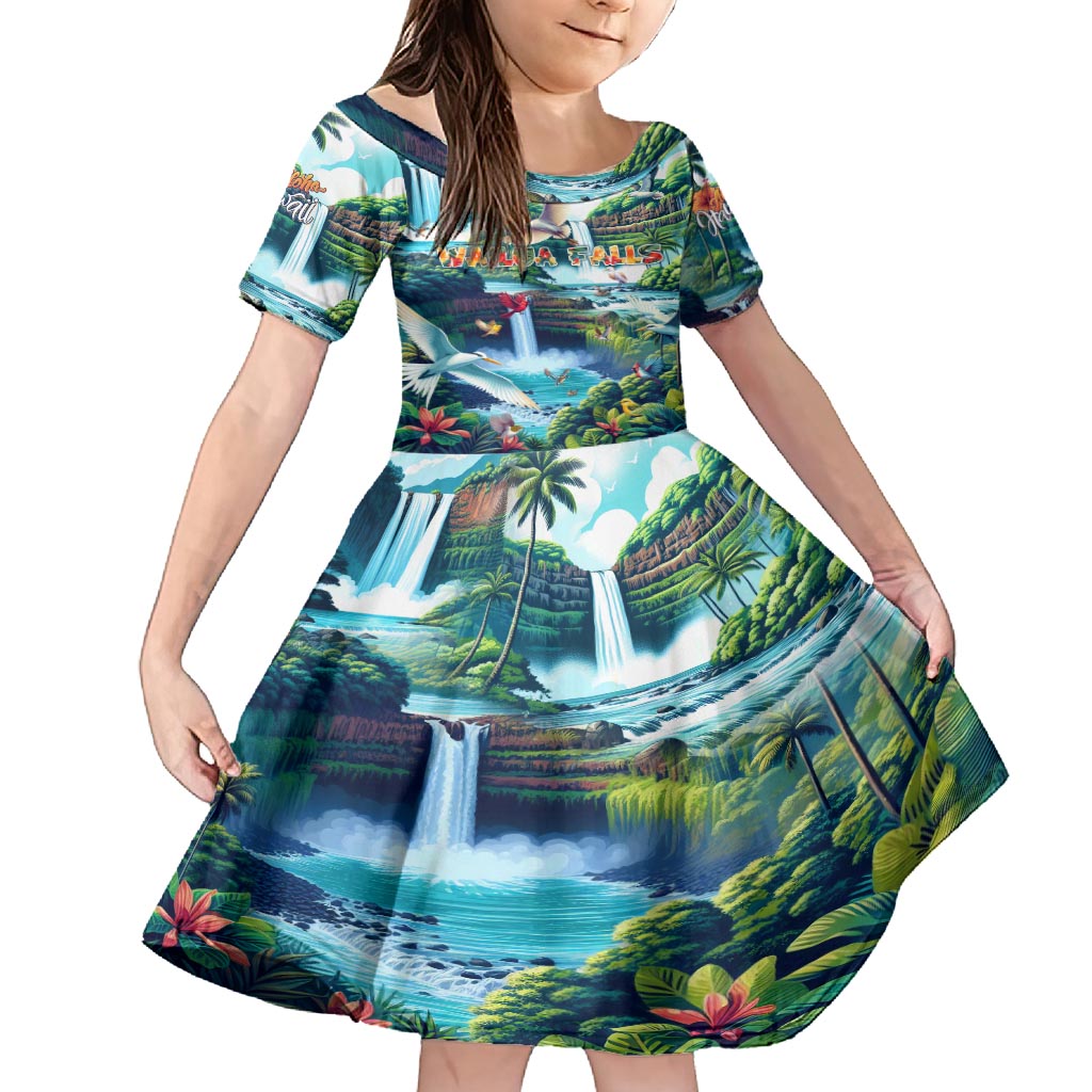 Wailua Falls Hawaii Kid Short Sleeve Dress Kauai Natural Beauty
