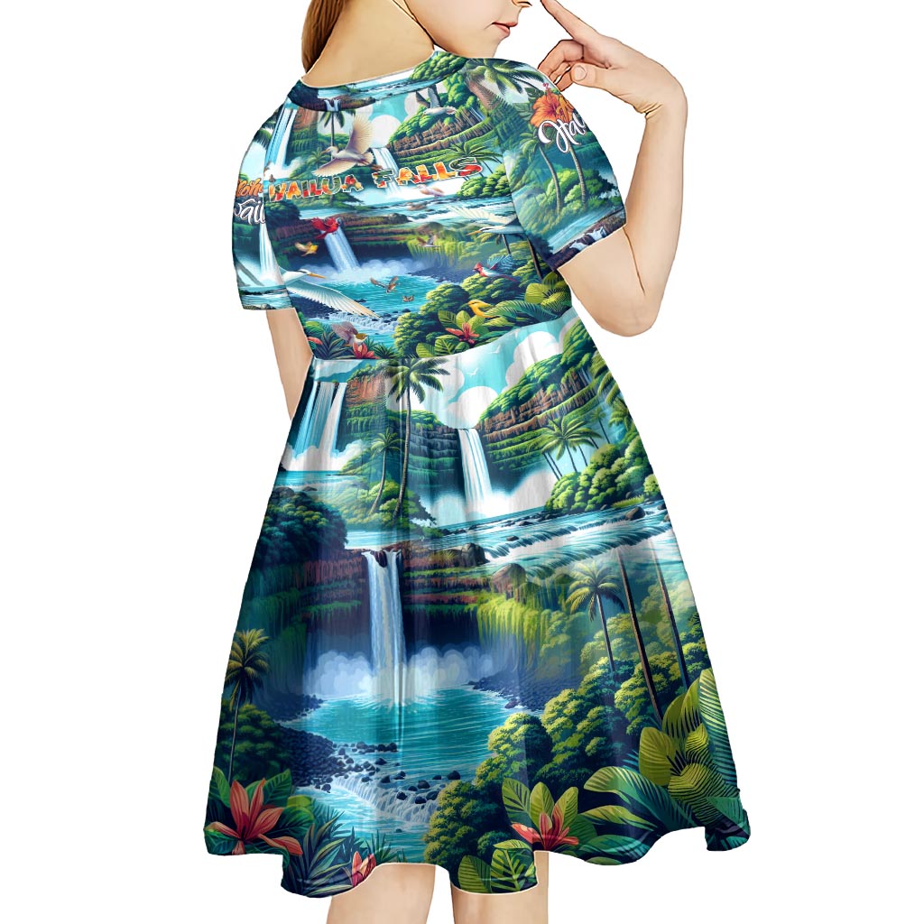 Wailua Falls Hawaii Kid Short Sleeve Dress Kauai Natural Beauty