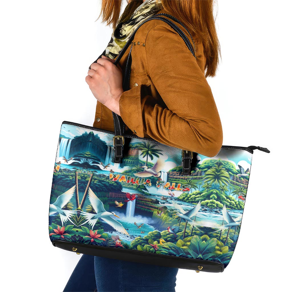 Wailua Falls Hawaii Leather Tote Bag Kauai Natural Beauty