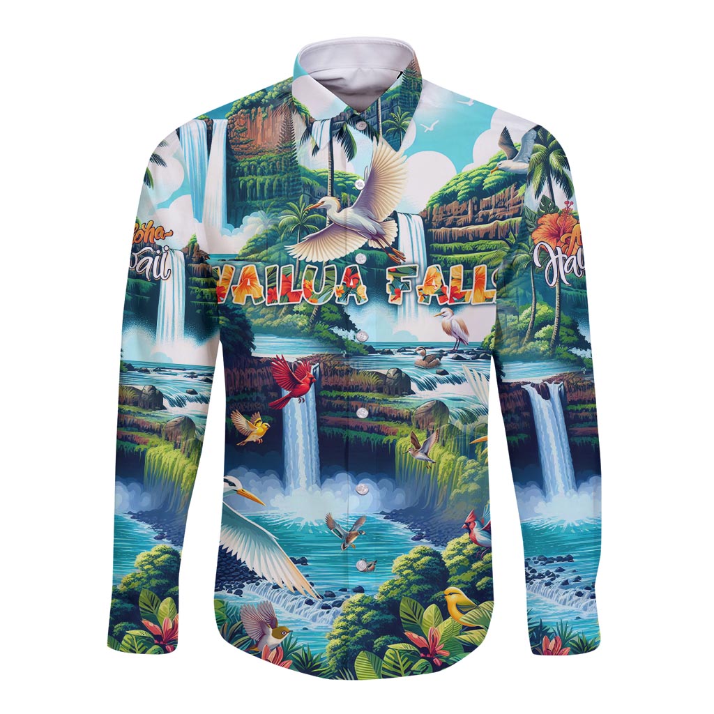 Wailua Falls Hawaii Long Sleeve Button Shirt Kauai Natural Beauty