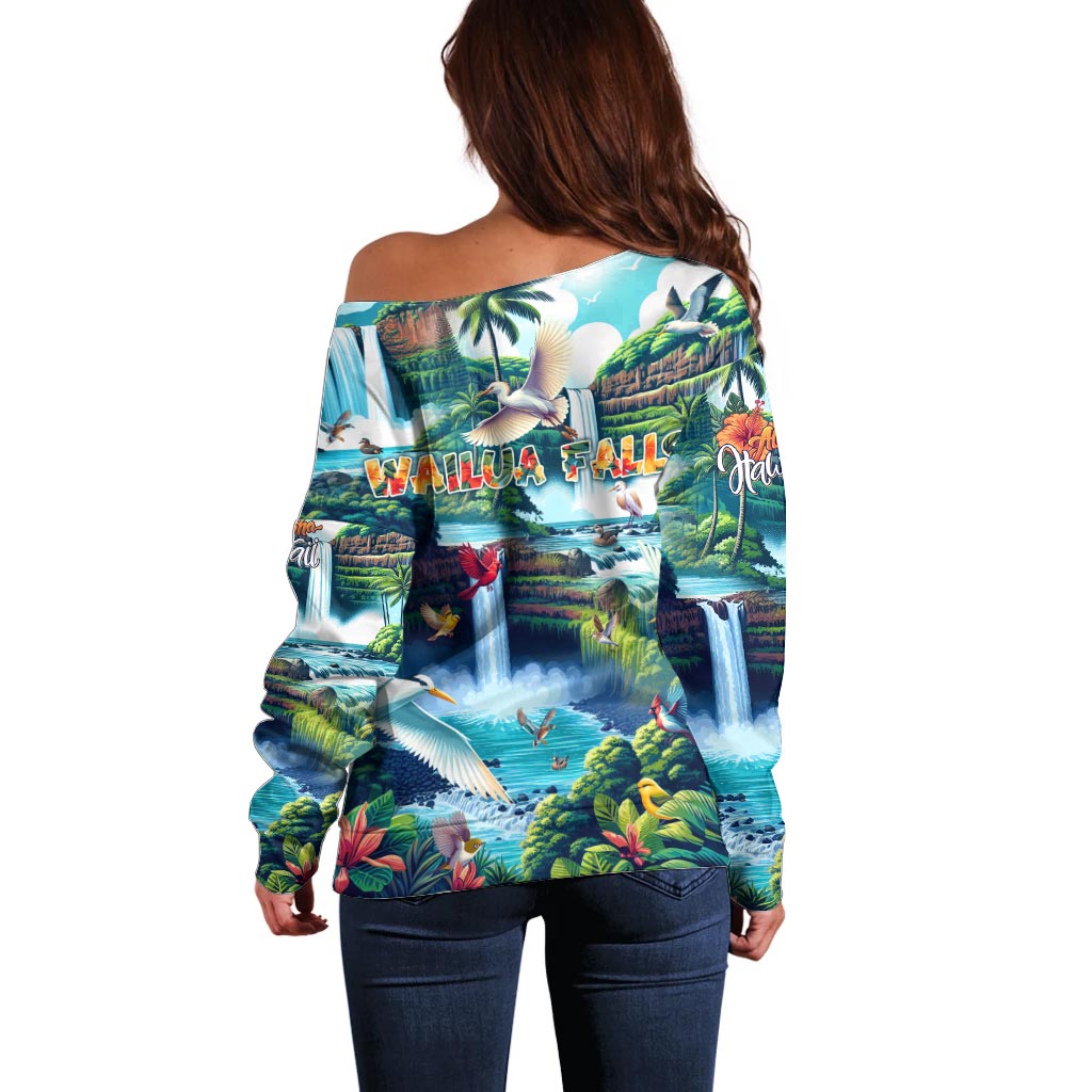 Wailua Falls Hawaii Off Shoulder Sweater Kauai Natural Beauty