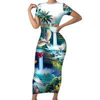 Wailua Falls Hawaii Short Sleeve Bodycon Dress Kauai Natural Beauty DT02 Long Dress Art - Polynesian Pride